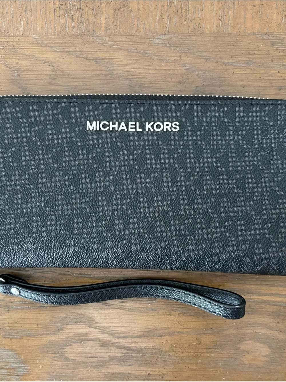 Michael Kors Black MK Logo Wristlet Clutch with Wrist Strap